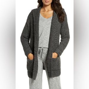 Barefoot Dreams CozyChic Bouclé Hooded Cardigan in Carbon XS